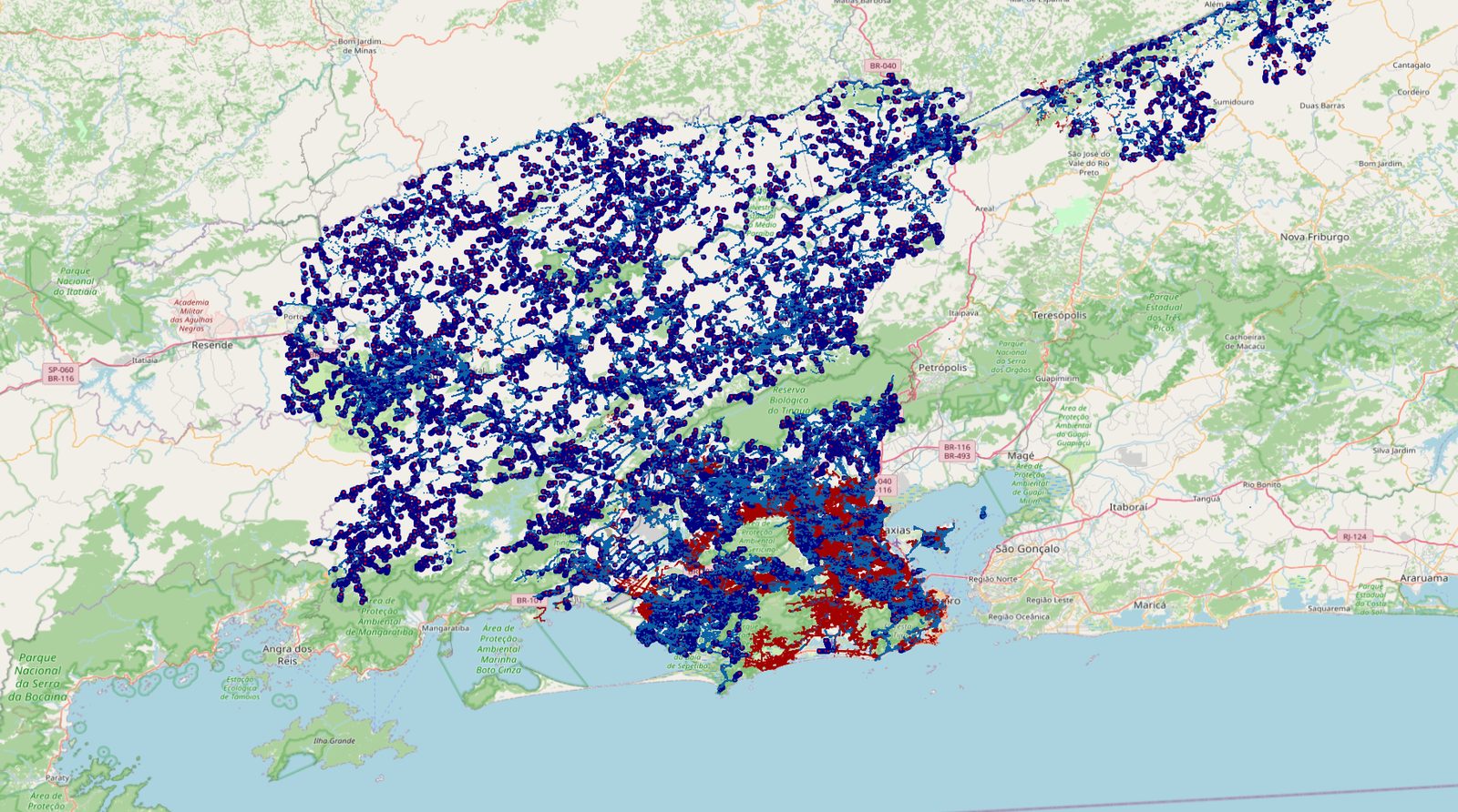 Coverage map — each dot is a processed pole